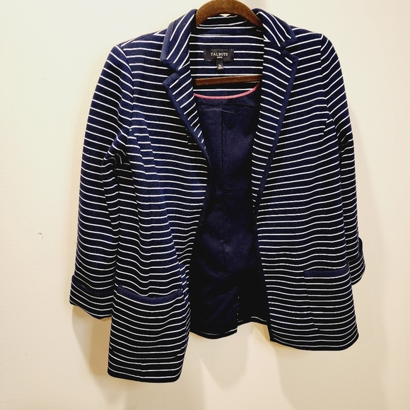 Talbots navy stripes open front blazer size S - Picture 11 of 13